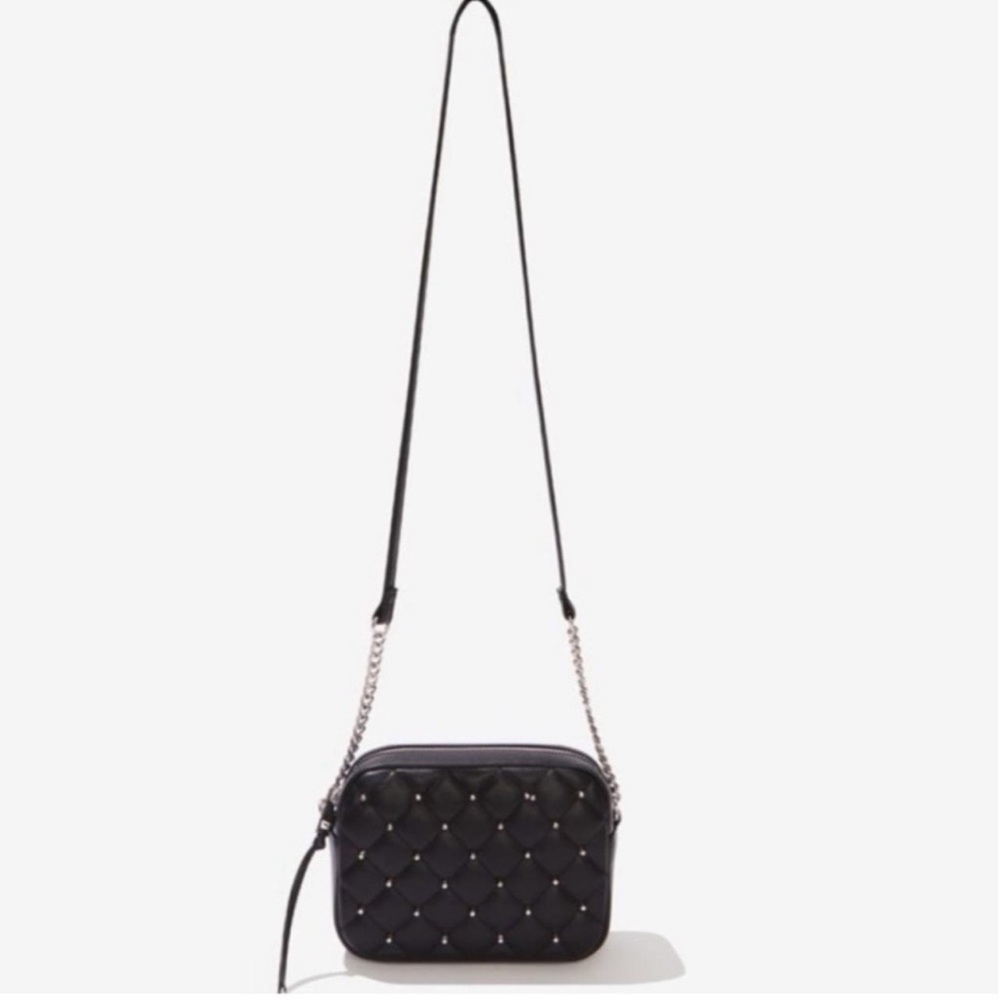 Rebecca Minkoff Diamond Quilted Studded Crossbody Bag Black Vegan Leather NWT